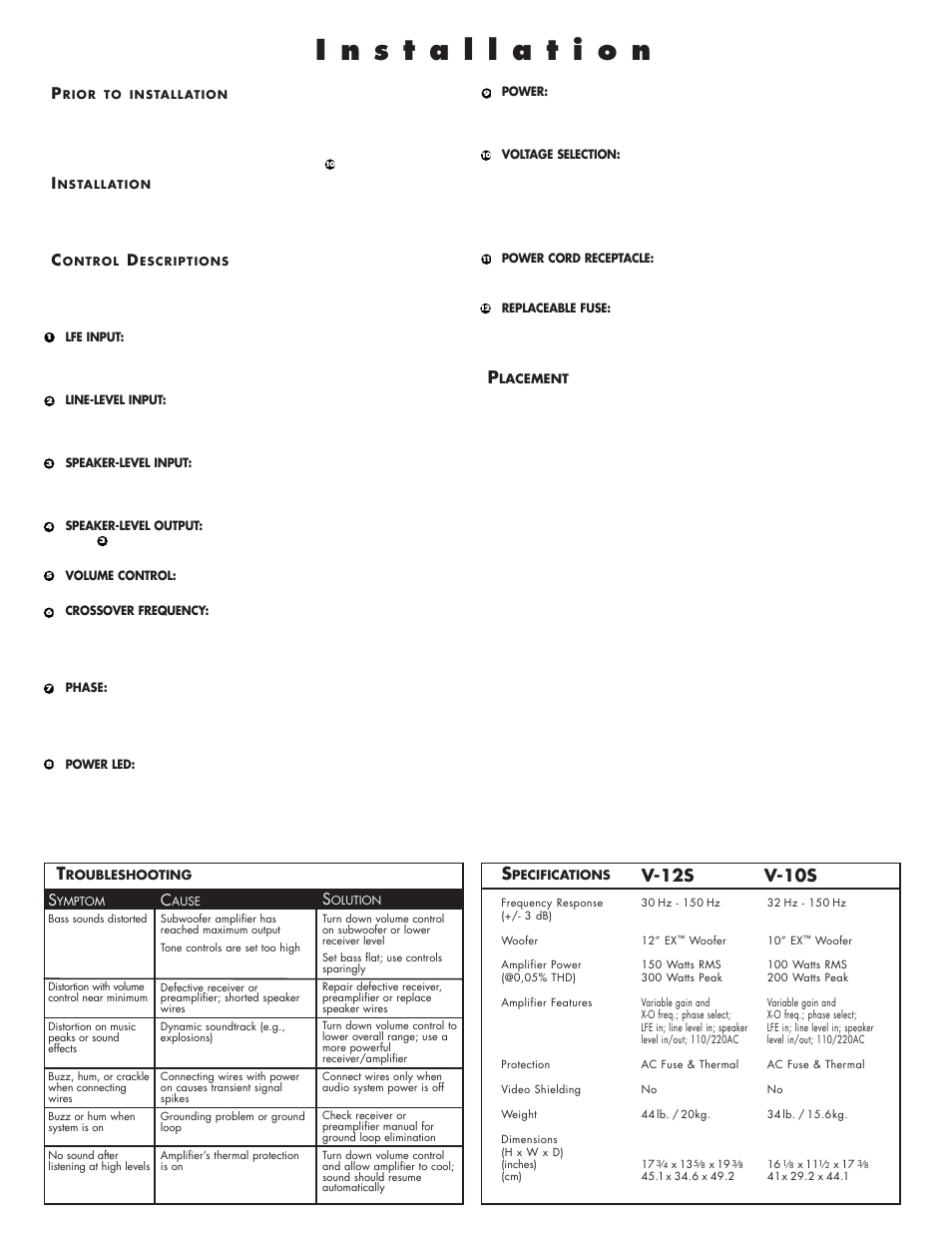 English, V-12s v-10s | Cerwin-Vega V-12S User Manual | Page 3 / 4