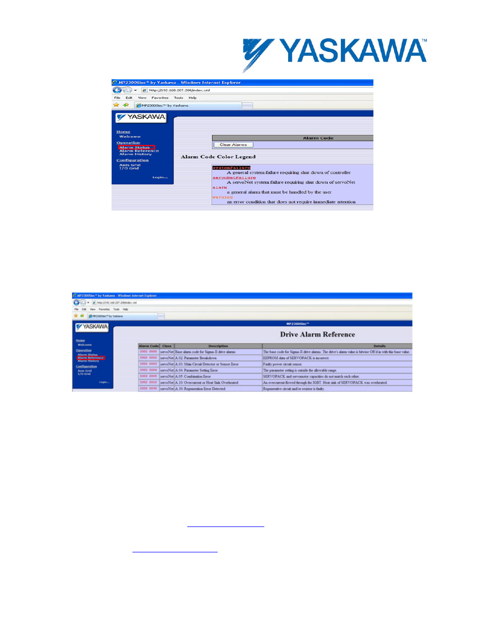 Alarm reference | Yaskawa MotionWorks IEC Hardware User Manual | Page 102 / 165