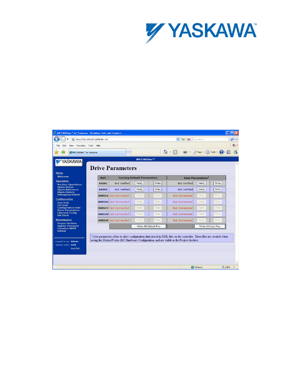 Drive parameters | Yaskawa MotionWorks IEC Hardware User Manual | Page 114 / 165