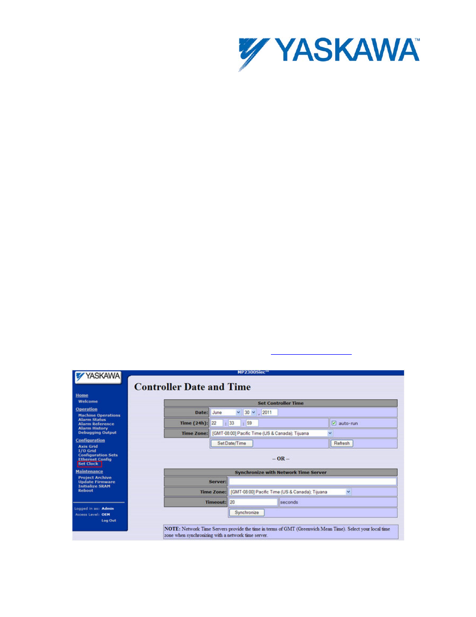 Mp2600iec ethernet configuration, Set clock | Yaskawa MotionWorks IEC Hardware User Manual | Page 116 / 165