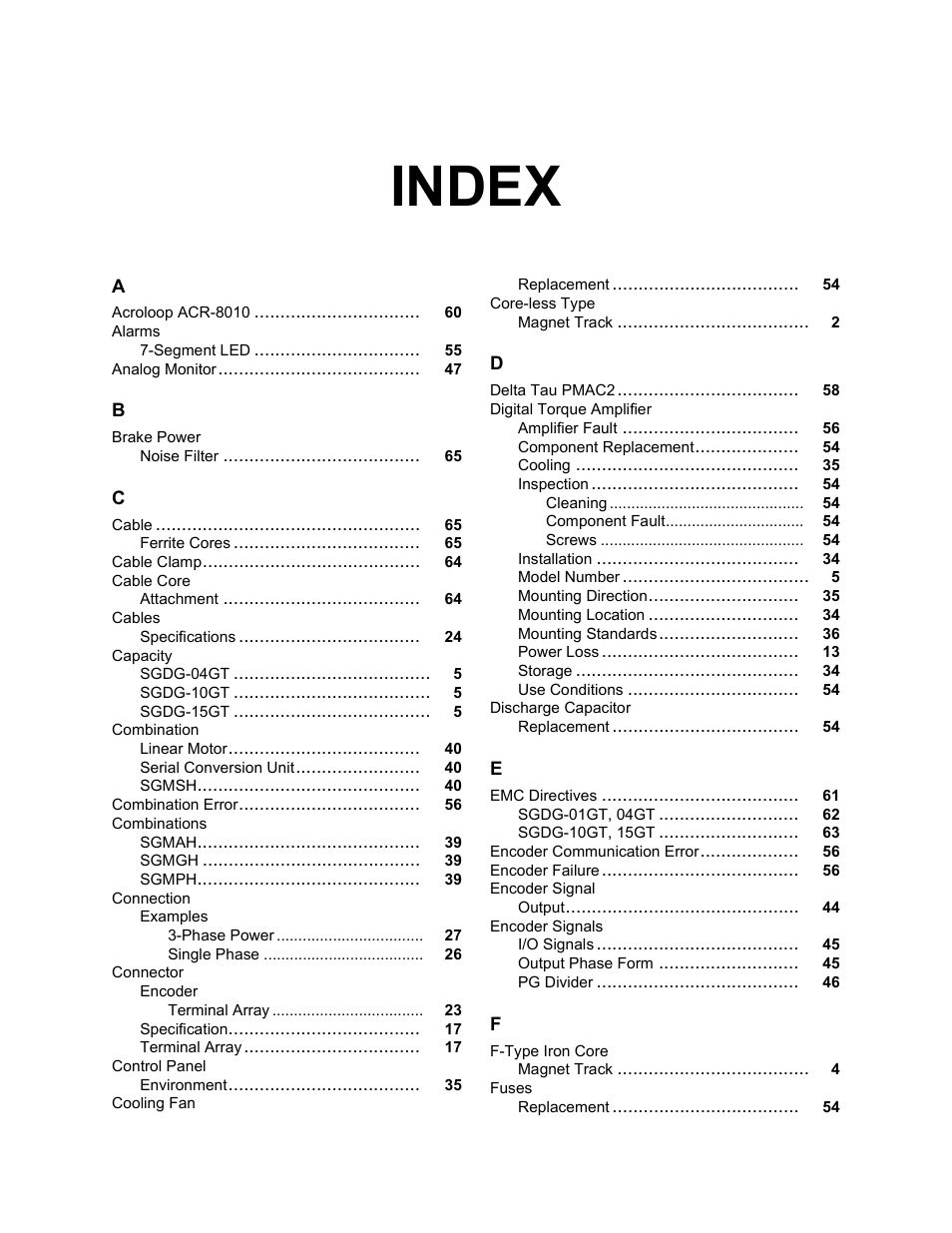 Untitled, Index | Yaskawa LEGEND Digital Torque Amplifier User Manual | Page 78 / 81