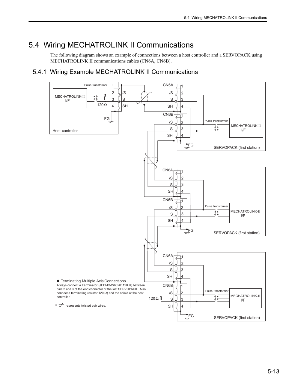 4 wiring mechatrolink ii communications, 1 wiring example mechatrolink ii communications, 4 wiring mecha | 1 wirin, 4 wiring mechatrolink ii communications -13 | Yaskawa SGDS Sigma III Servo Amplifier User Manual | Page 116 / 374