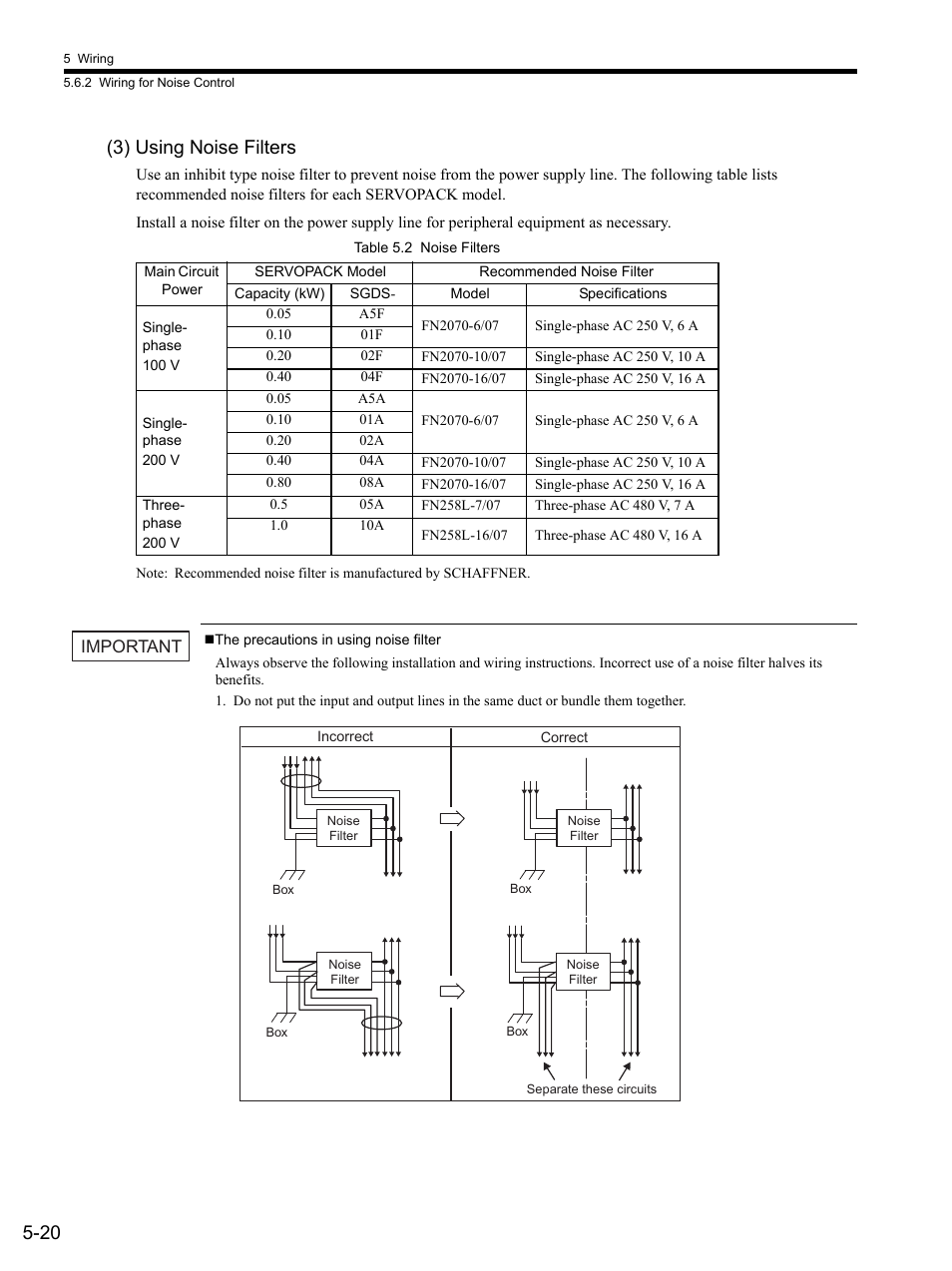 3) using noise filters, 20 (3) using noise filters | Yaskawa SGDS Sigma III Servo Amplifier User Manual | Page 123 / 374