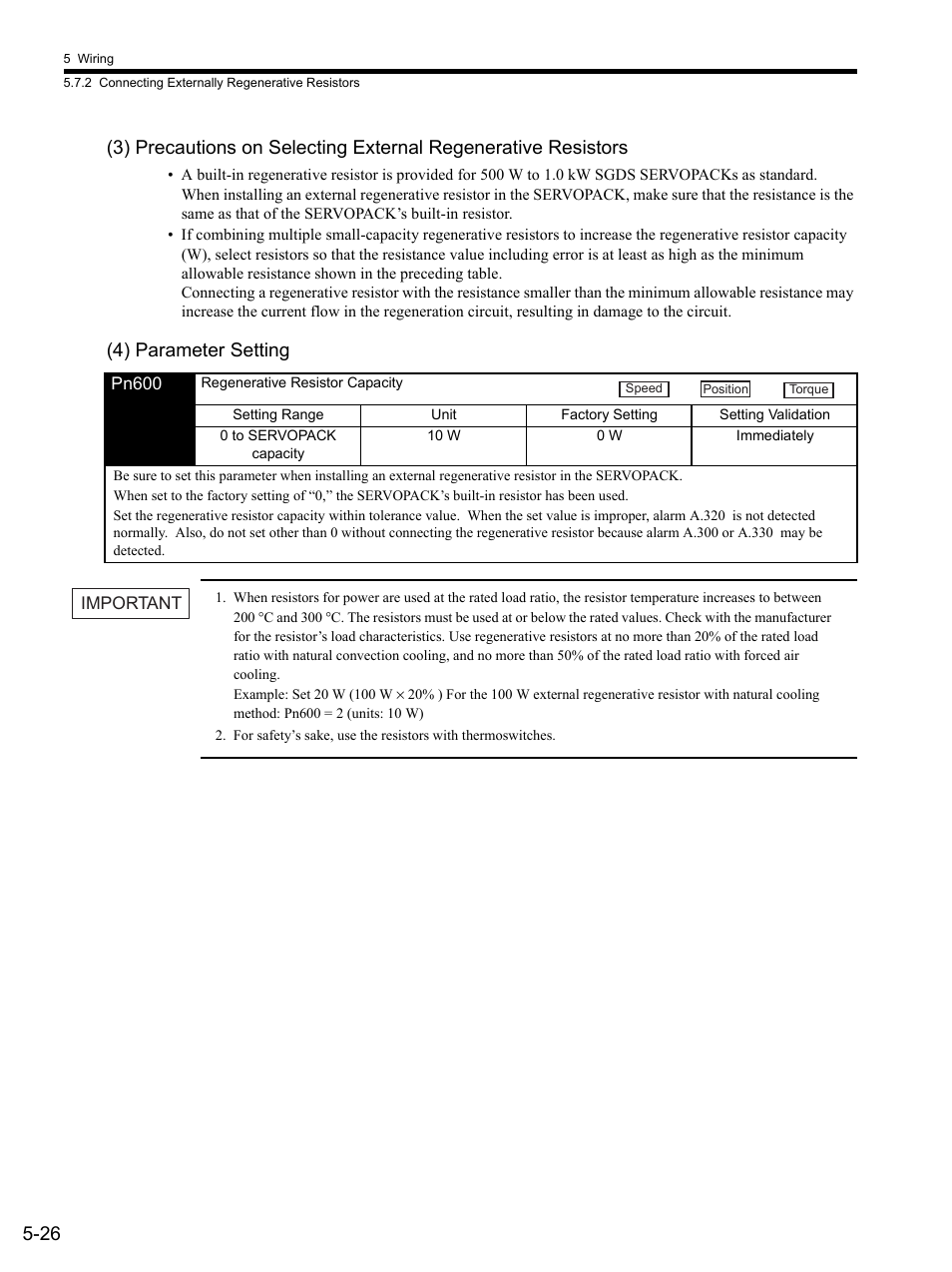 4) parameter setting | Yaskawa SGDS Sigma III Servo Amplifier User Manual | Page 129 / 374