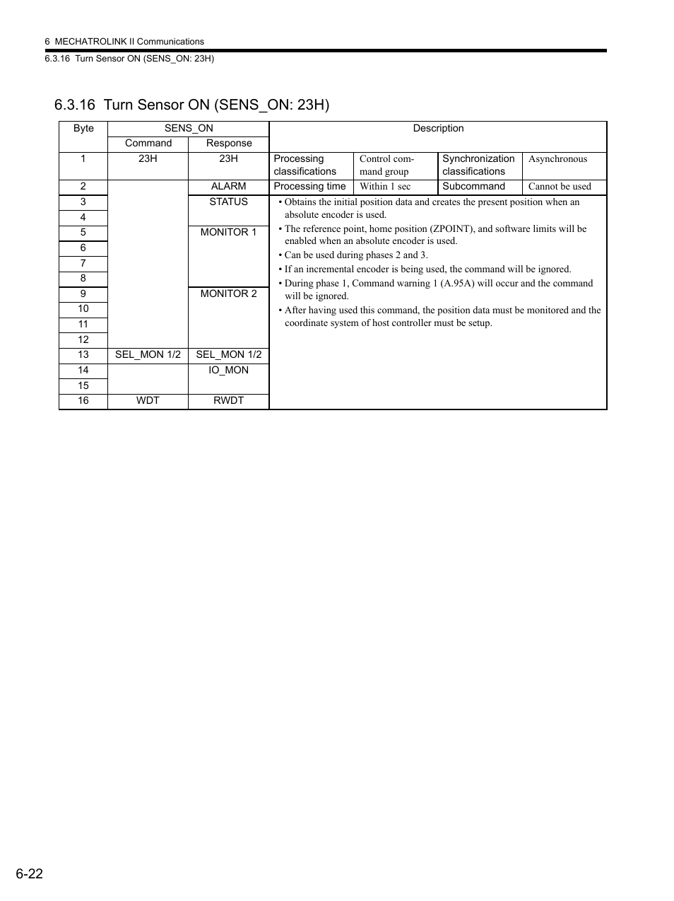 16 turn sensor on (sens_on: 23h), 16 t, 16 turn sensor on (sens_on: 23h) -22 | Yaskawa SGDS Sigma III Servo Amplifier User Manual | Page 153 / 374