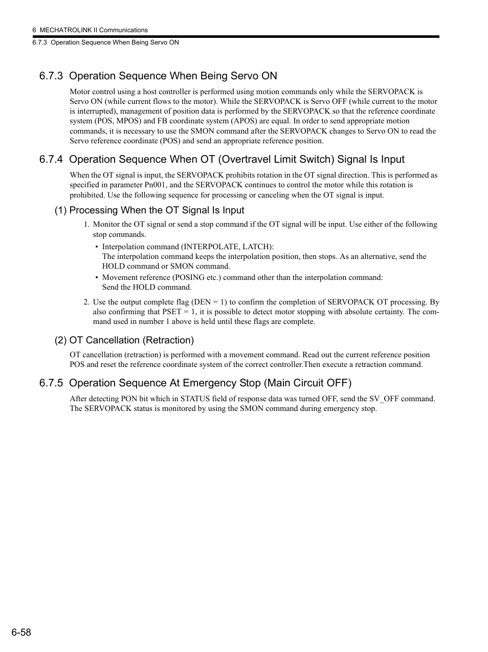 3 operation sequence when being servo on, 1) processing when the ot signal is input, 2) ot cancellation (retraction) | 3 ope, 4 ope | Yaskawa SGDS Sigma III Servo Amplifier User Manual | Page 189 / 374