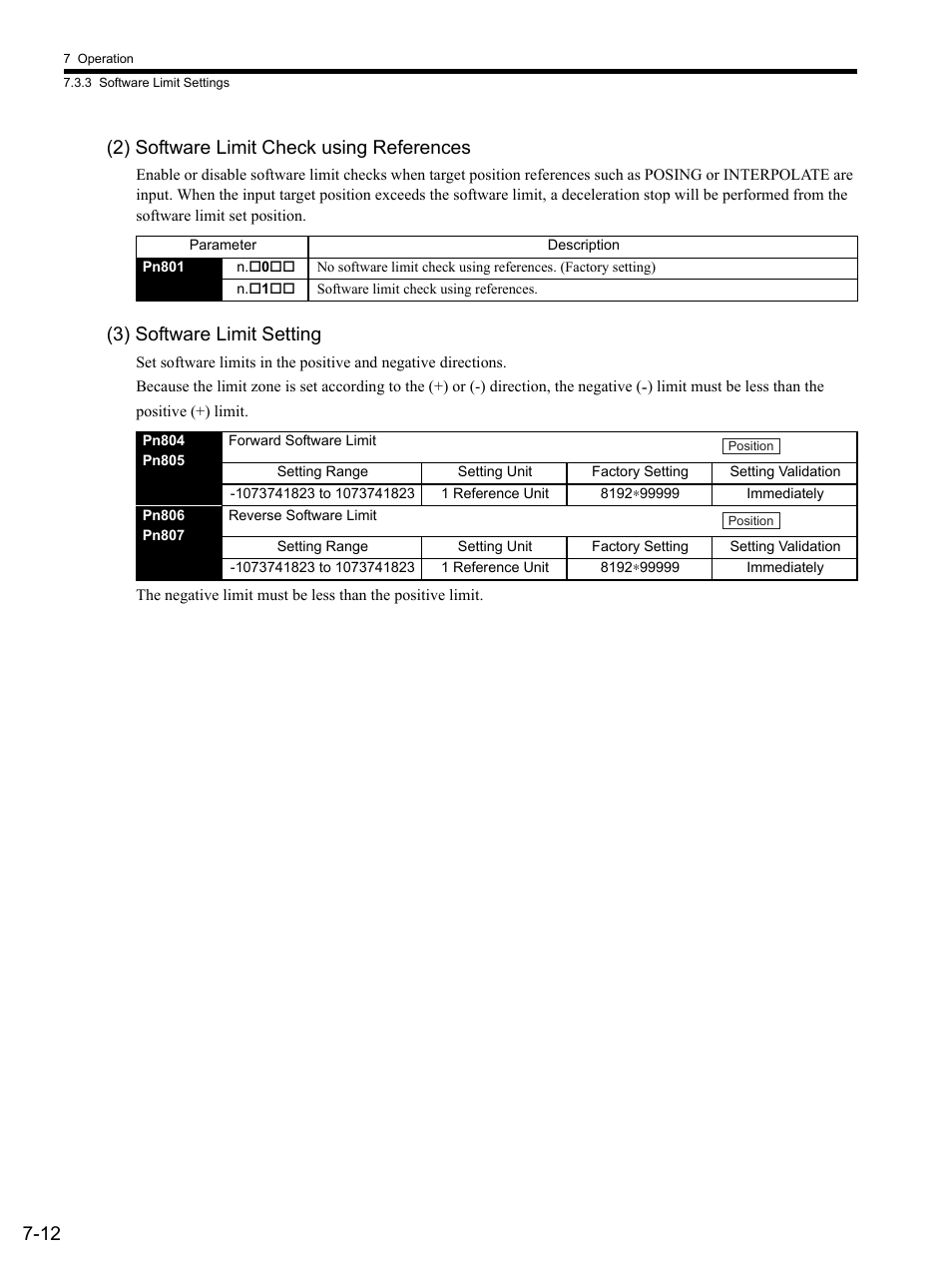 2) software limit check using references, 3) software limit setting, 12 (2) software limit check using references | Yaskawa SGDS Sigma III Servo Amplifier User Manual | Page 201 / 374