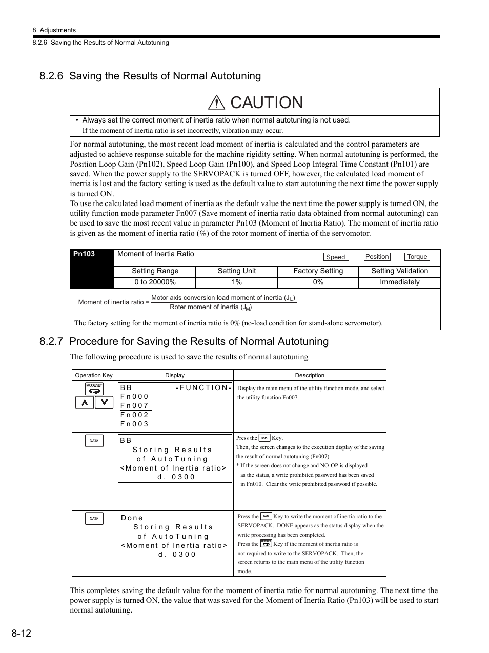 6 saving the results of normal autotuning, Caution | Yaskawa SGDS Sigma III Servo Amplifier User Manual | Page 239 / 374