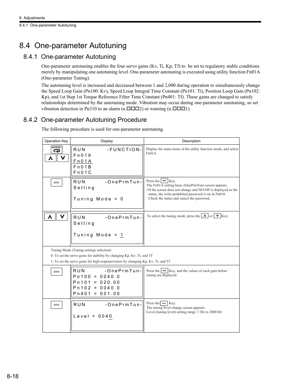 4 one-parameter autotuning, 1 one-parameter autotuning, 2 one-parameter autotuning procedure | 4 one-p, 4 one-parameter autotuning -18 | Yaskawa SGDS Sigma III Servo Amplifier User Manual | Page 245 / 374
