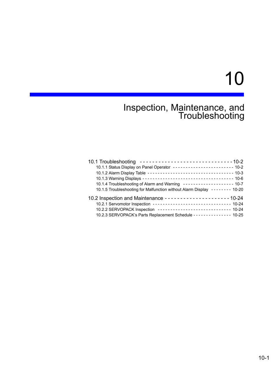 10 inspection, maintenance, and troubleshooting, Inspection, maintenance, and troubleshooting | Yaskawa SGDS Sigma III Servo Amplifier User Manual | Page 290 / 374