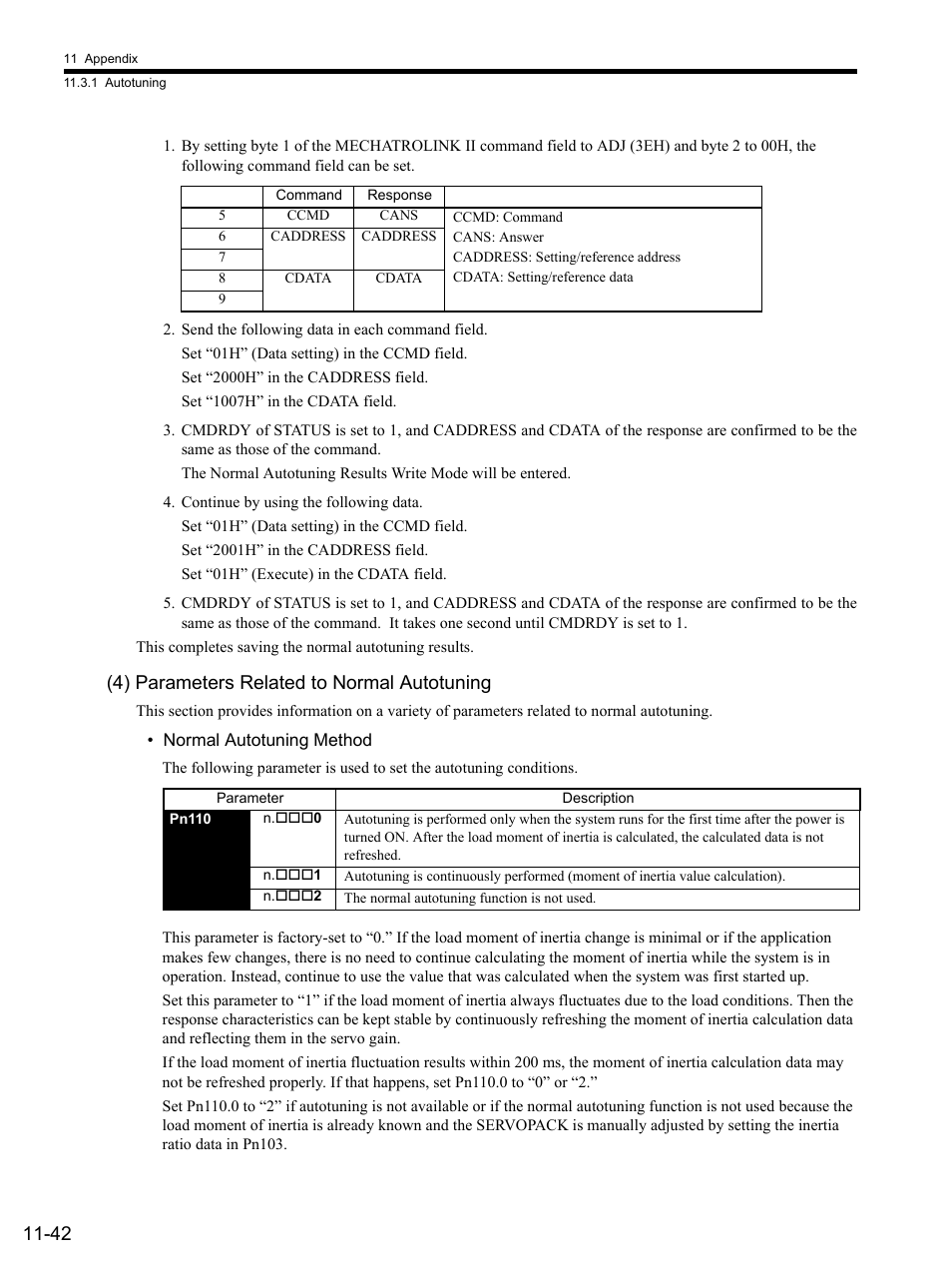 Send the following data in each command field, Continue by using the following data, 4) parameters related to normal autotuning | Yaskawa SGDS Sigma III Servo Amplifier User Manual | Page 357 / 374