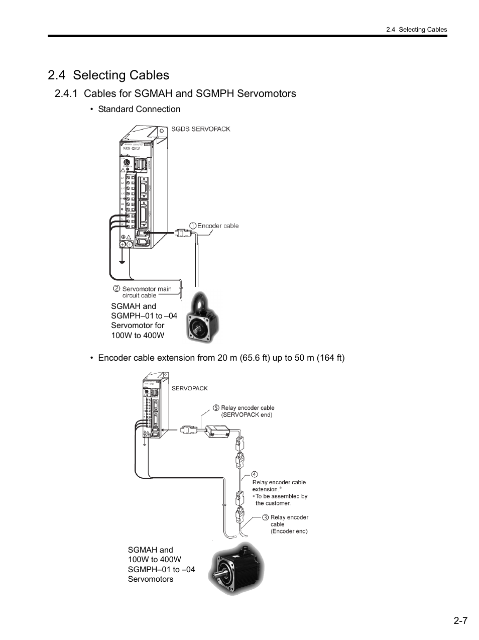 4 selecting cables, 1 cables for sgmah and sgmph servomotors, 1 cables | 4 selecting cables -7, 1 cables for sgmah and sgmph servomotors -7 | Yaskawa SGDS Sigma III Servo Amplifier User Manual | Page 36 / 374