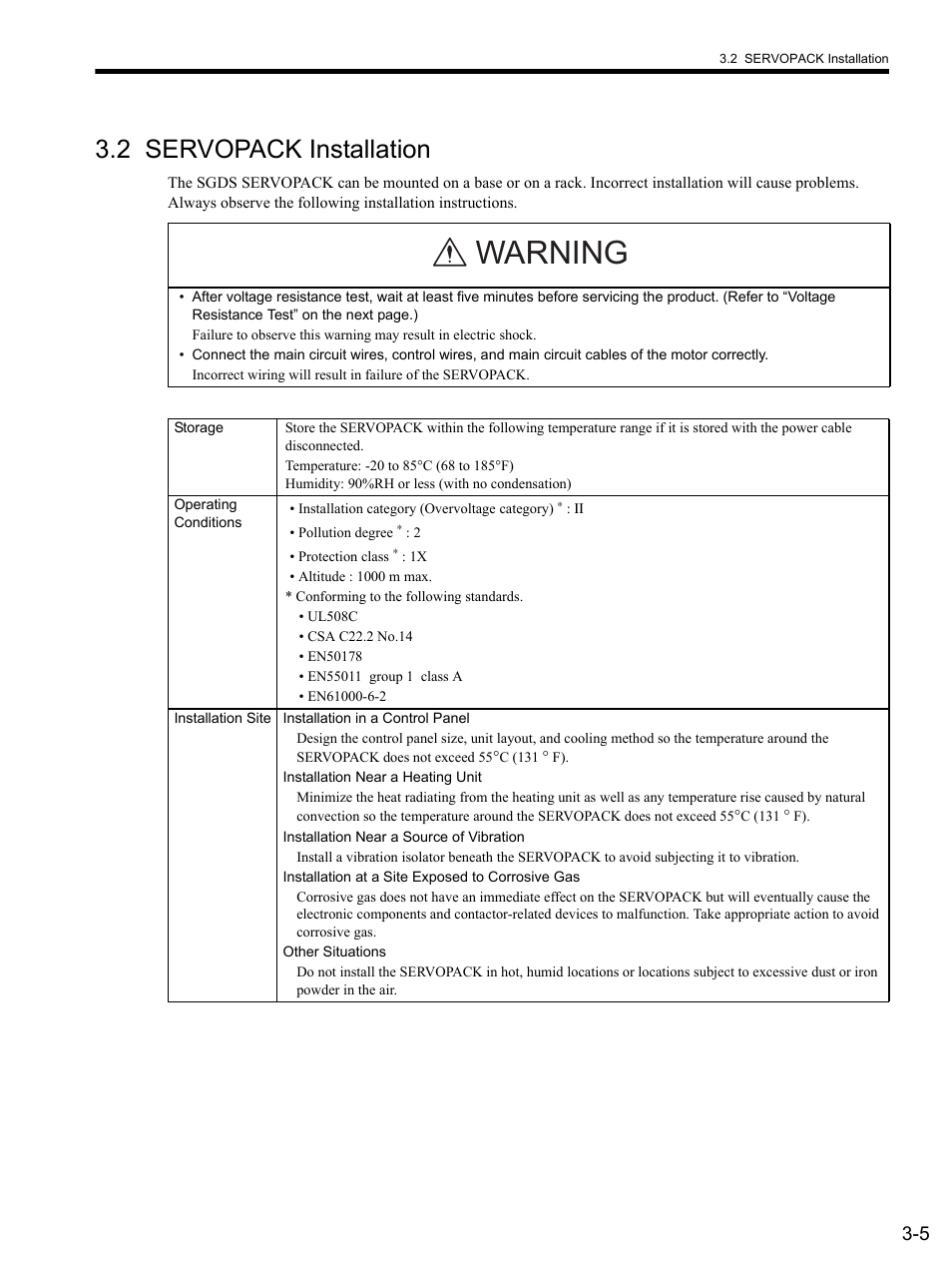 2 servopack installation, 2 ser, 2 servopack installation -5 | Warning | Yaskawa SGDS Sigma III Servo Amplifier User Manual | Page 62 / 374