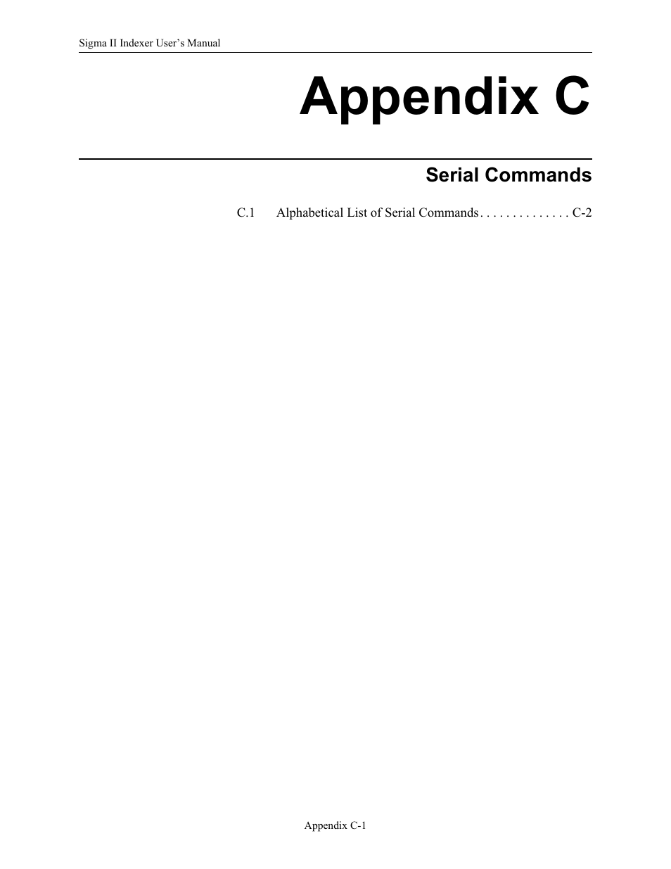 Appendix c: serial commands, Appendix c | Yaskawa Sigma II Indexer User Manual | Page 204 / 227