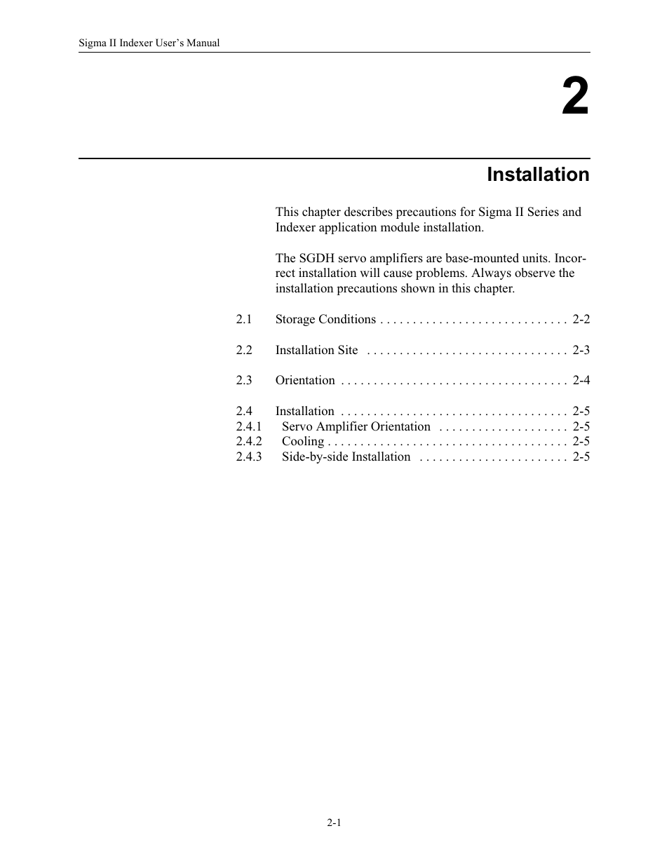 Installation | Yaskawa Sigma II Indexer User Manual | Page 22 / 227