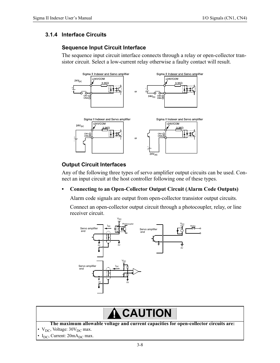 4 interface circuits, Caution | Yaskawa Sigma II Indexer User Manual | Page 35 / 227