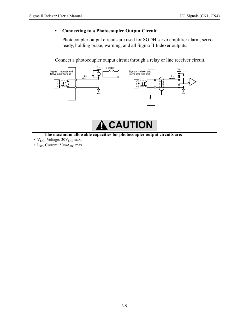 Caution | Yaskawa Sigma II Indexer User Manual | Page 36 / 227