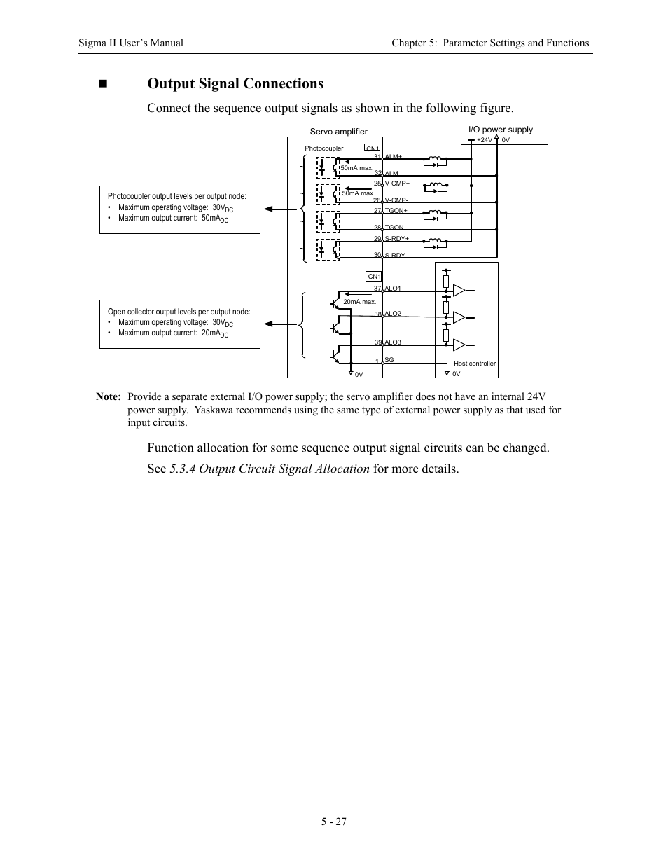 Output signal connections | Yaskawa Sigma II Series Servo System User Manual | Page 113 / 492