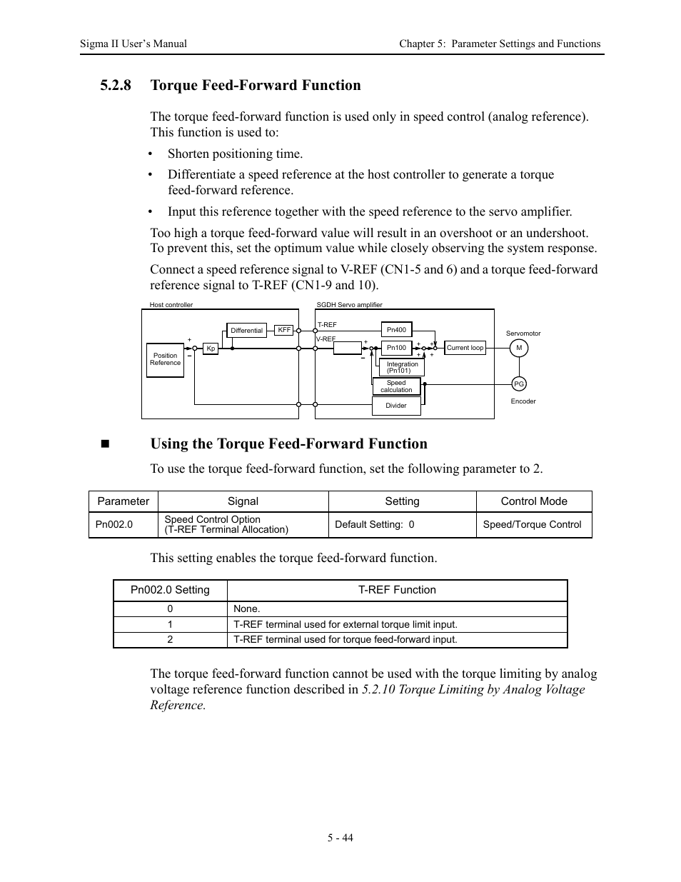 8 torque feed-forward function, 8 torque feed-forward function - 44, Torque feed-forward function -44 | Using the torque feed-forward function | Yaskawa Sigma II Series Servo System User Manual | Page 130 / 492