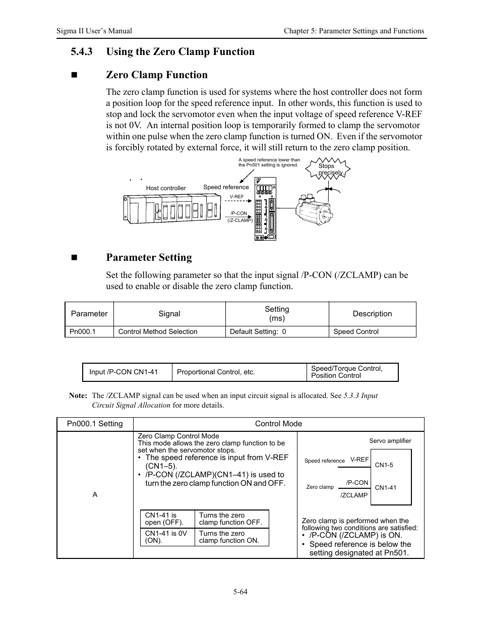 3 using the zero clamp function, 3 using the zero clamp function - 64, Using the zero clamp function -64 | Parameter setting | Yaskawa Sigma II Series Servo System User Manual | Page 150 / 492