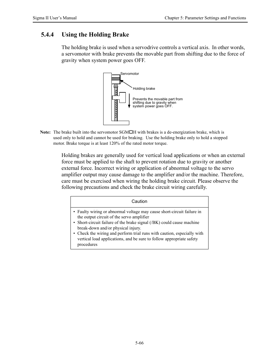 4 using the holding brake, 4 using the holding brake - 66, Using the holding brake -66 | Yaskawa Sigma II Series Servo System User Manual | Page 152 / 492