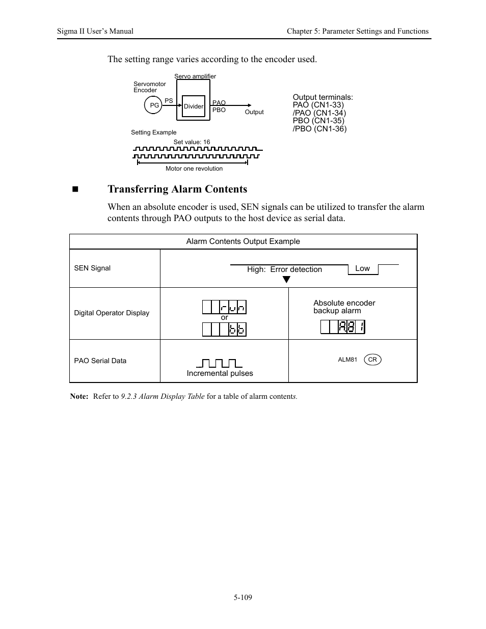 Transferring alarm contents | Yaskawa Sigma II Series Servo System User Manual | Page 195 / 492
