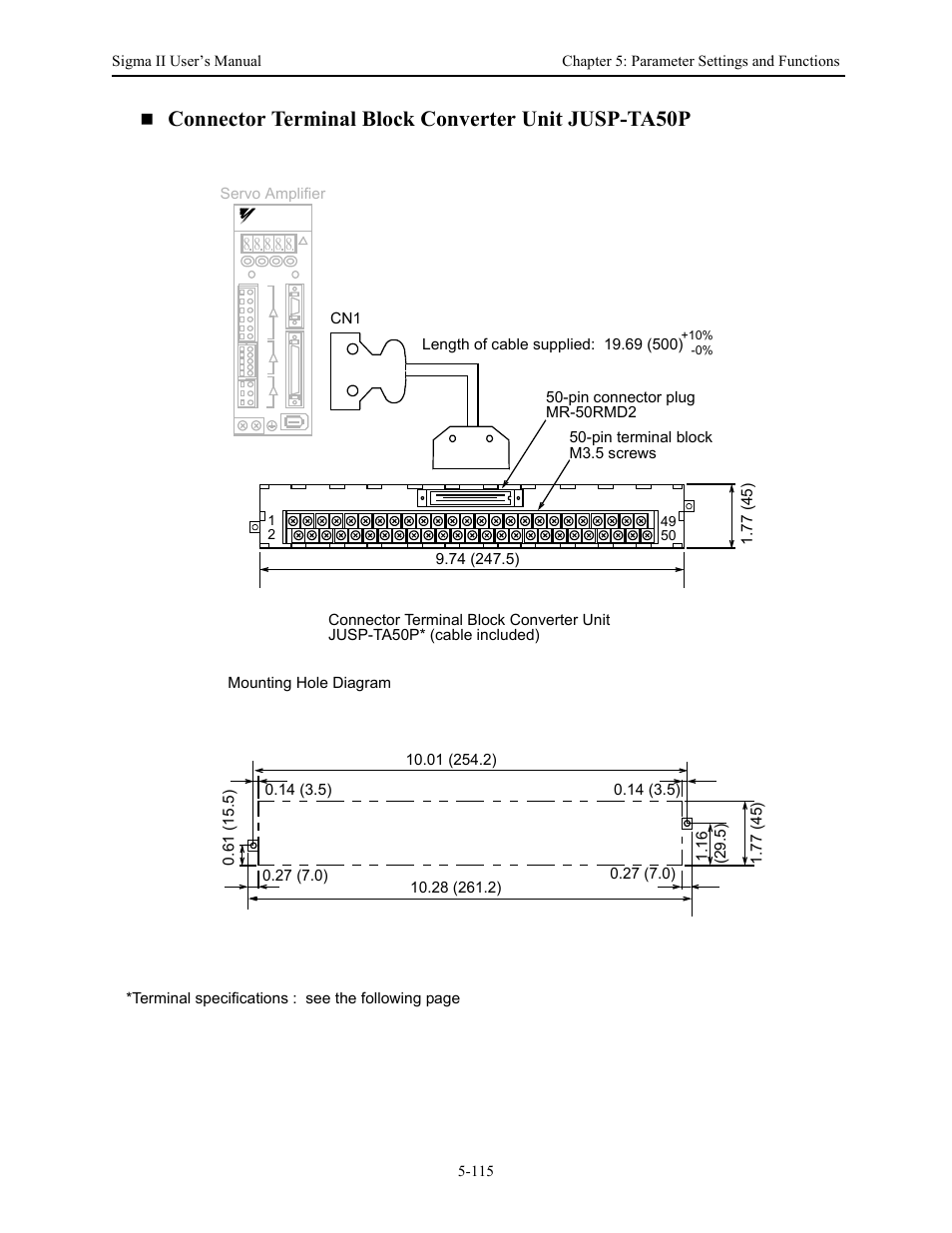 Connector terminal block converter unit jusp-ta50p | Yaskawa Sigma II Series Servo System User Manual | Page 201 / 492