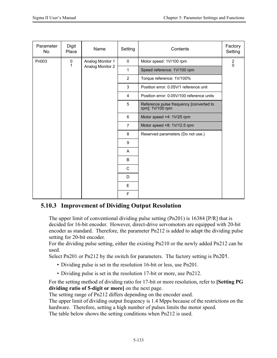 3 improvement of dividing output resolution, 3 improvement of dividing output resolution - 133, Improvement of dividing output resolution -133 | Yaskawa Sigma II Series Servo System User Manual | Page 219 / 492