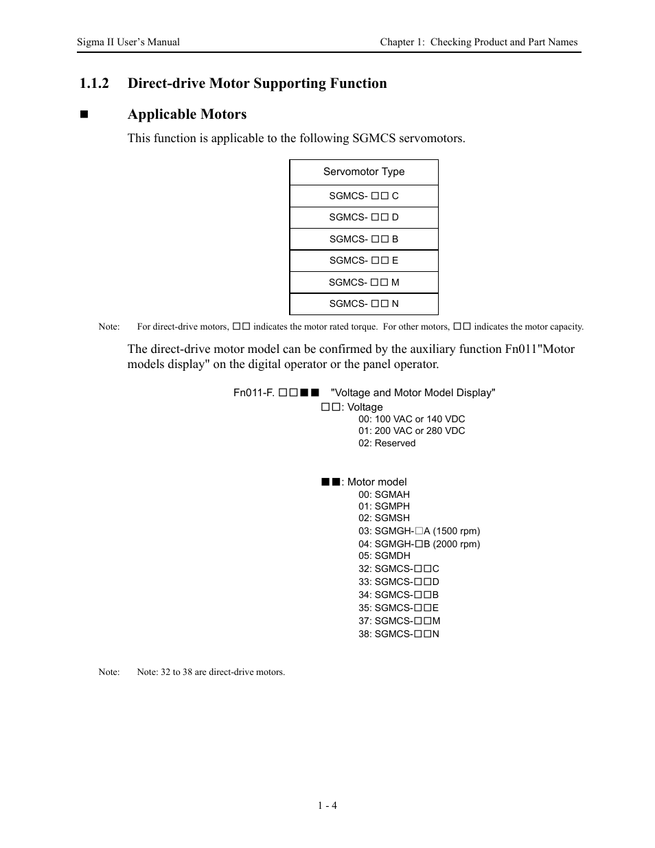 2 direct-drive motor supporting function, 2 direct-drive motor supporting function - 4, Direct-drive motor supporting function -4 | Yaskawa Sigma II Series Servo System User Manual | Page 22 / 492