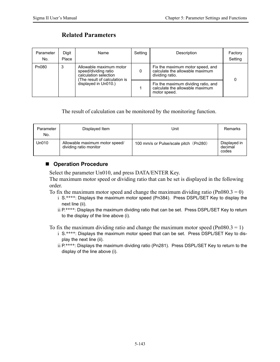 Related parameters | Yaskawa Sigma II Series Servo System User Manual | Page 229 / 492