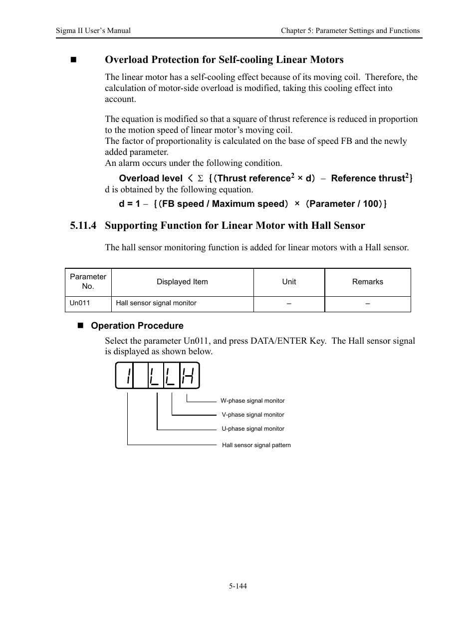 Overload protection for self-cooling linear motors | Yaskawa Sigma II Series Servo System User Manual | Page 230 / 492