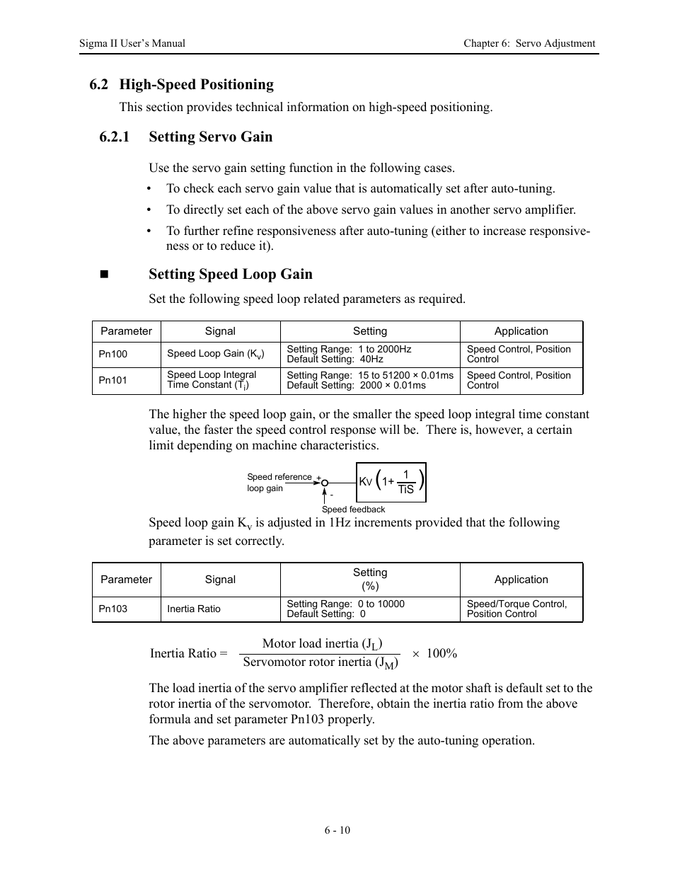 2 high-speed positioning, 1 setting servo gain, 2 high-speed positioning - 10 | 1 setting servo gain - 10, 2 high-speed positioning -10, Setting servo gain -10, Setting speed loop gain | Yaskawa Sigma II Series Servo System User Manual | Page 242 / 492
