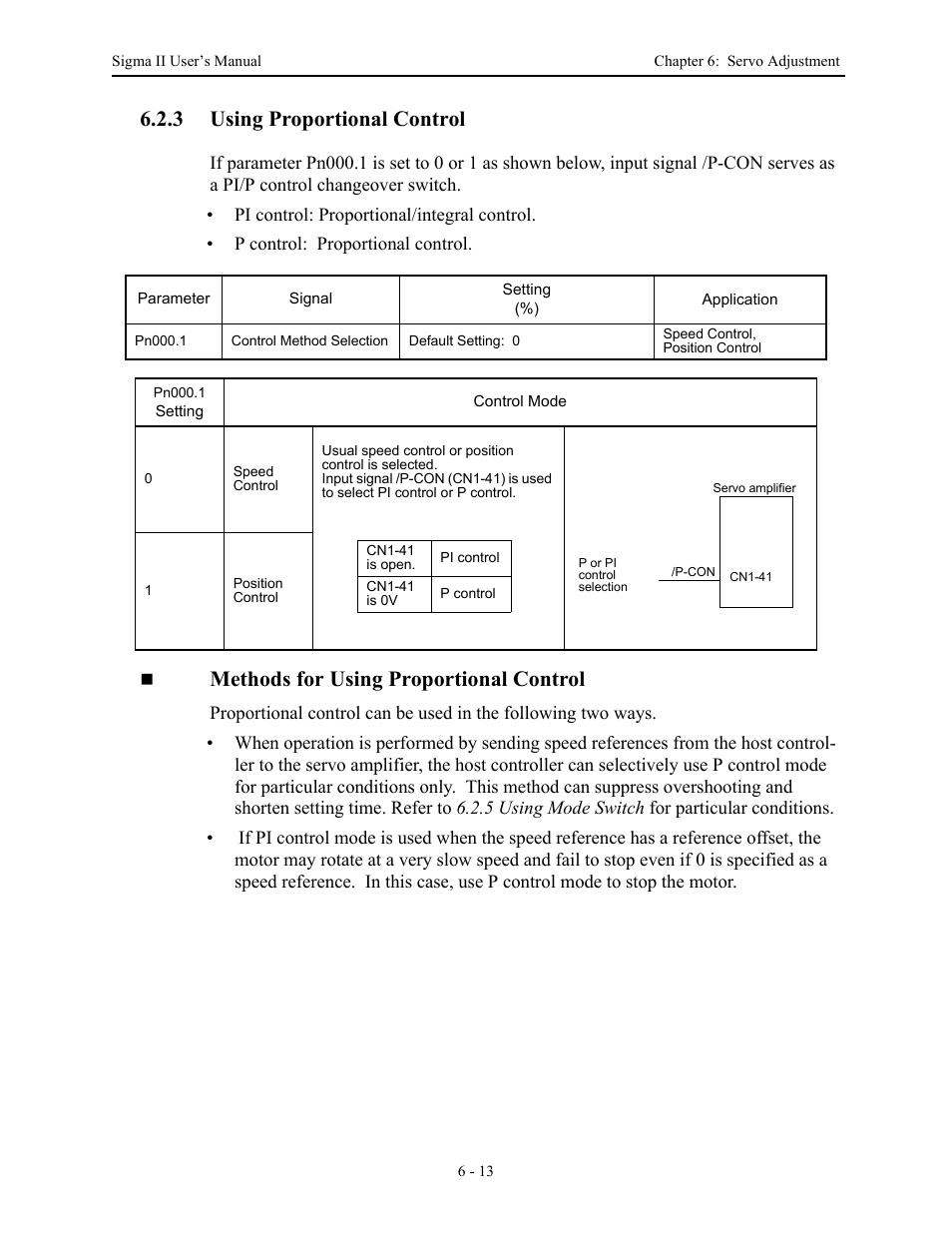 3 using proportional control, 3 using proportional control - 13, Using proportional control -13 | Methods for using proportional control | Yaskawa Sigma II Series Servo System User Manual | Page 245 / 492
