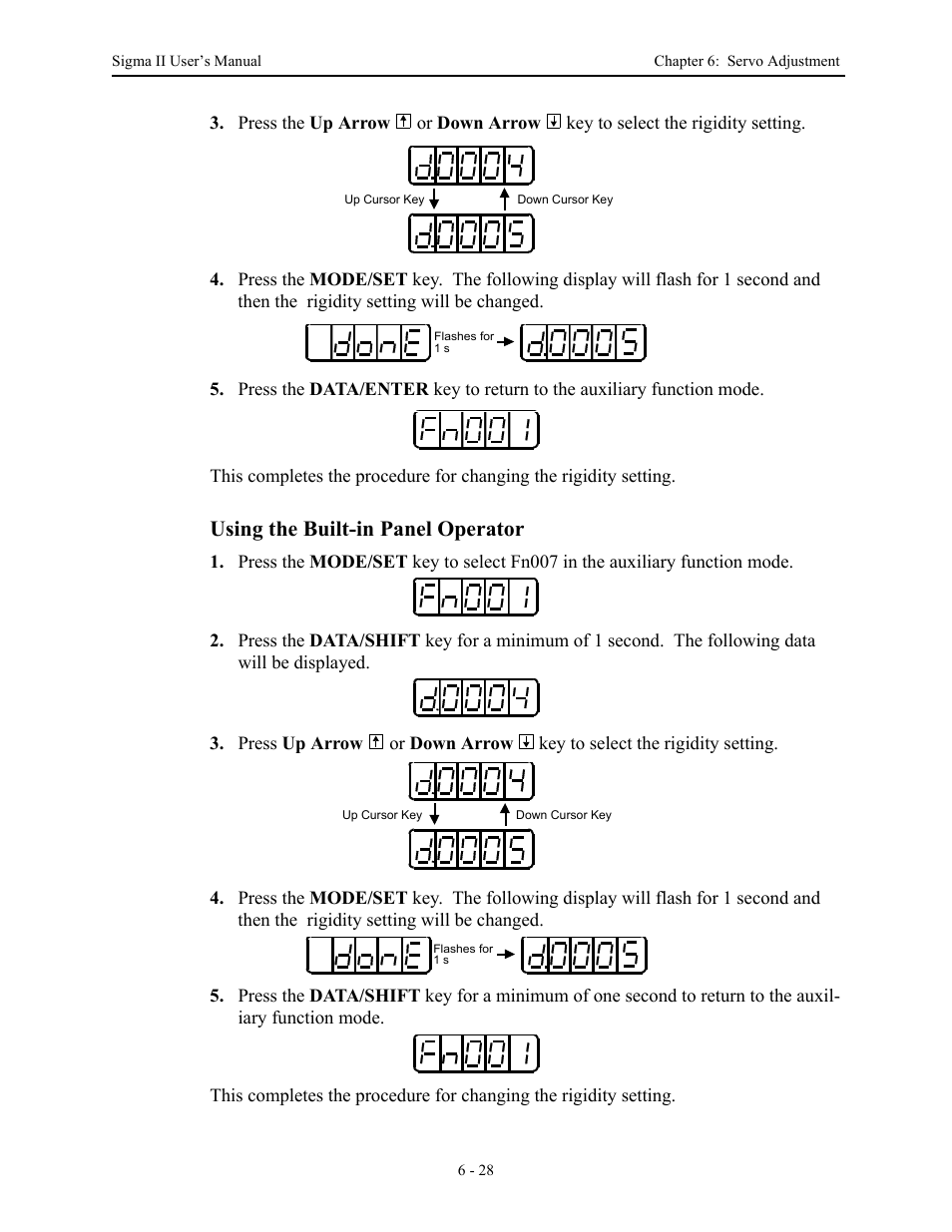 Using the built-in panel operator | Yaskawa Sigma II Series Servo System User Manual | Page 260 / 492