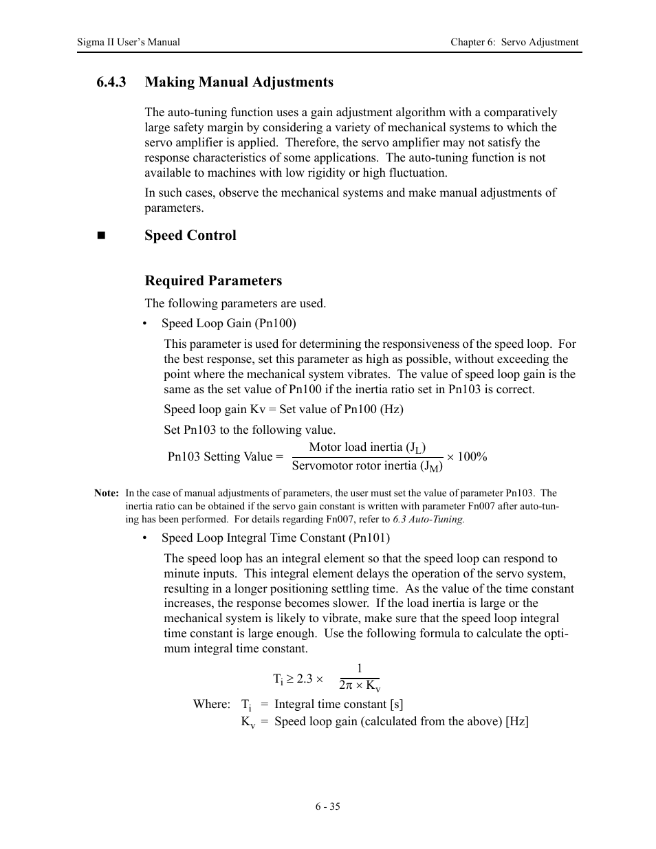 3 making manual adjustments, 3 making manual adjustments - 35, Making manual adjustments -35 | Speed control required parameters | Yaskawa Sigma II Series Servo System User Manual | Page 267 / 492