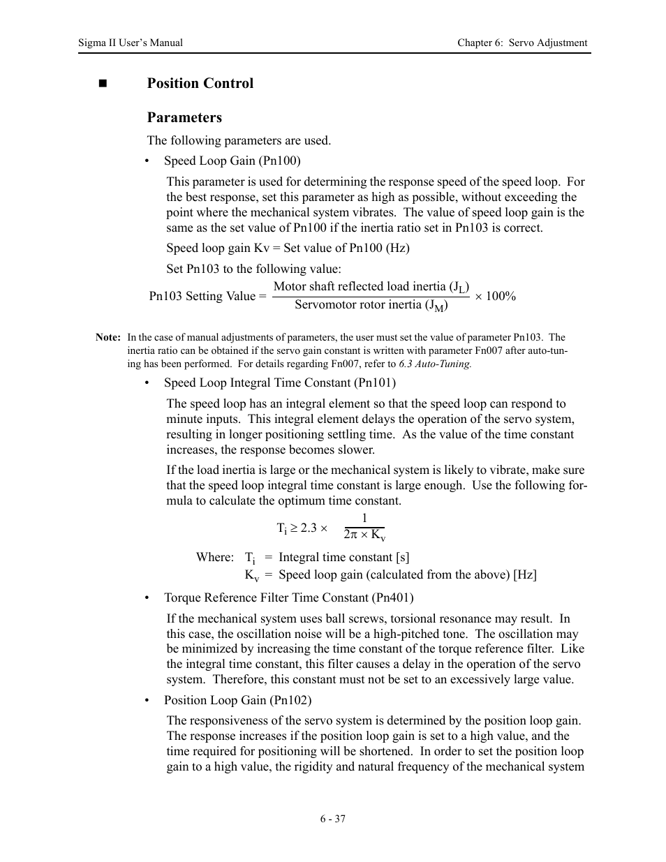 Position control parameters | Yaskawa Sigma II Series Servo System User Manual | Page 269 / 492