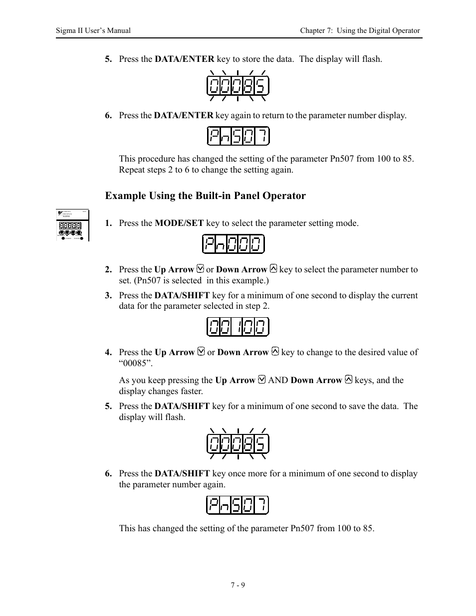 Example using the built-in panel operator | Yaskawa Sigma II Series Servo System User Manual | Page 283 / 492