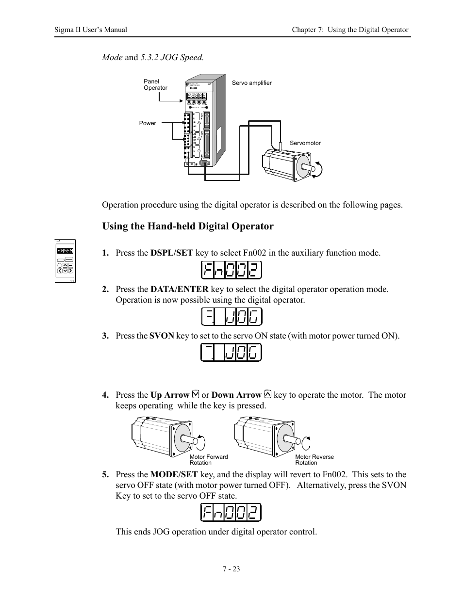 Using the hand-held digital operator | Yaskawa Sigma II Series Servo System User Manual | Page 297 / 492