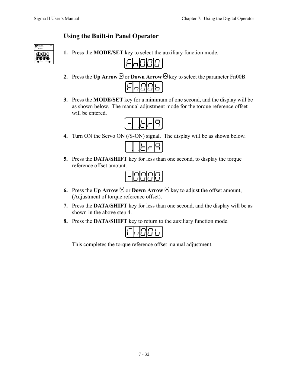 Using the built-in panel operator | Yaskawa Sigma II Series Servo System User Manual | Page 306 / 492
