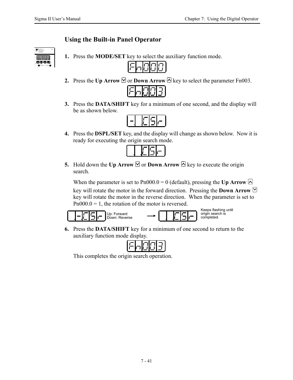 Using the built-in panel operator | Yaskawa Sigma II Series Servo System User Manual | Page 315 / 492