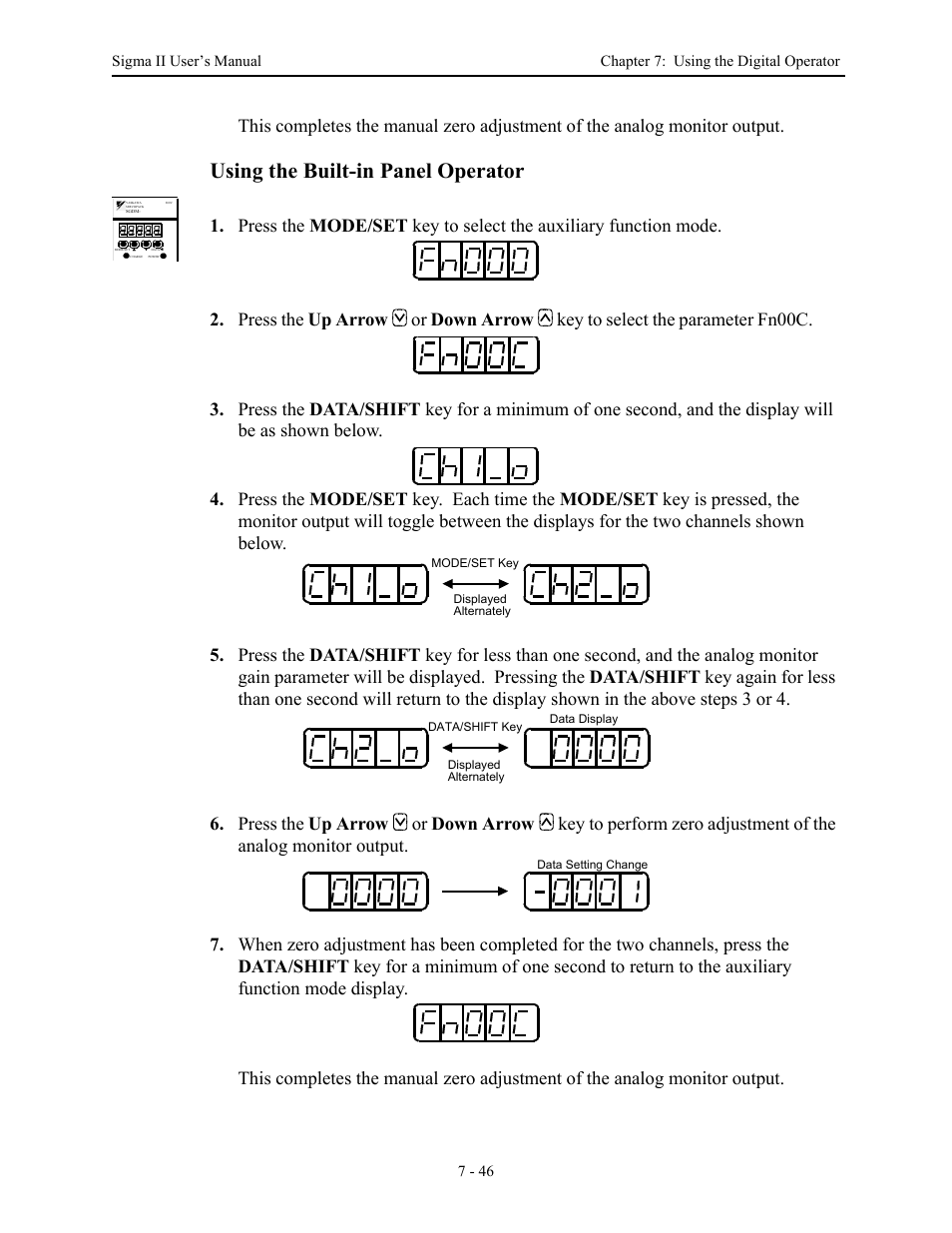 Using the built-in panel operator | Yaskawa Sigma II Series Servo System User Manual | Page 320 / 492