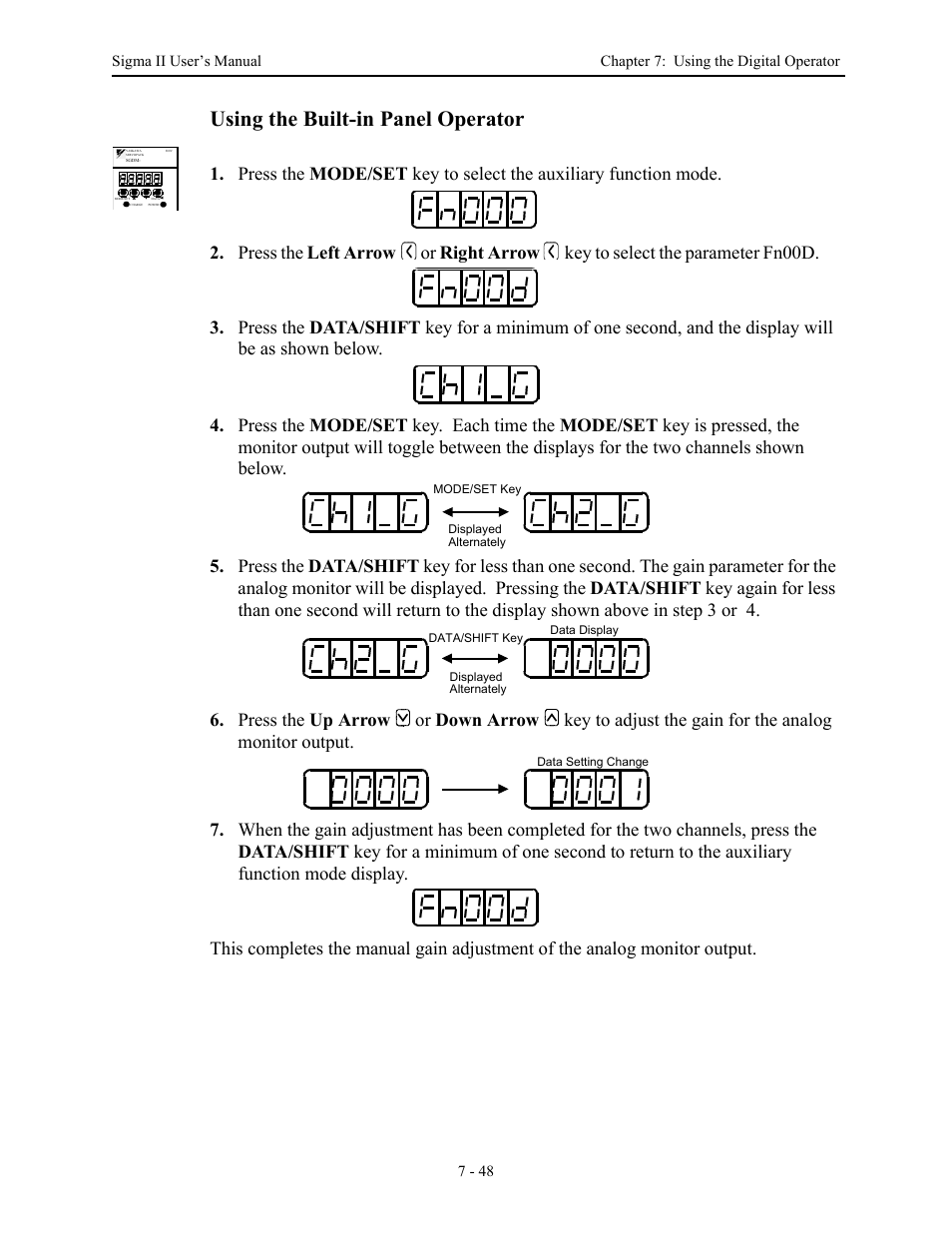 Using the built-in panel operator | Yaskawa Sigma II Series Servo System User Manual | Page 322 / 492