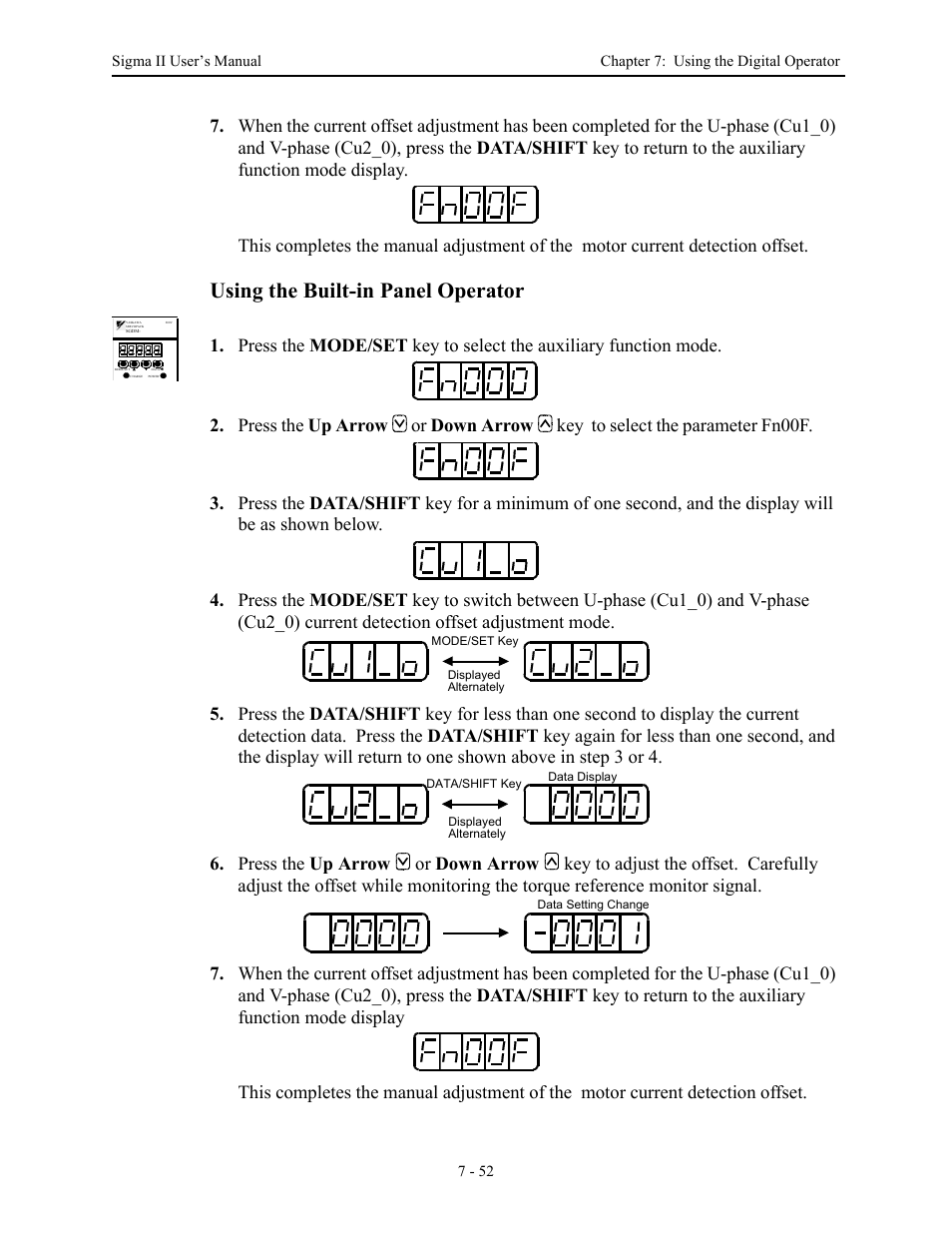 Using the built-in panel operator | Yaskawa Sigma II Series Servo System User Manual | Page 326 / 492