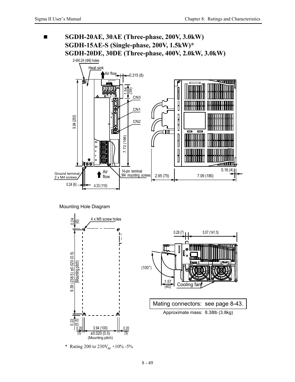 Mating connectors: see page 8-43 | Yaskawa Sigma II Series Servo System User Manual | Page 379 / 492