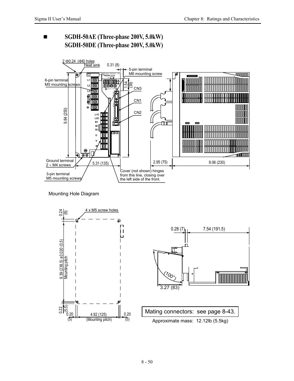 Mating connectors: see page 8-43 | Yaskawa Sigma II Series Servo System User Manual | Page 380 / 492