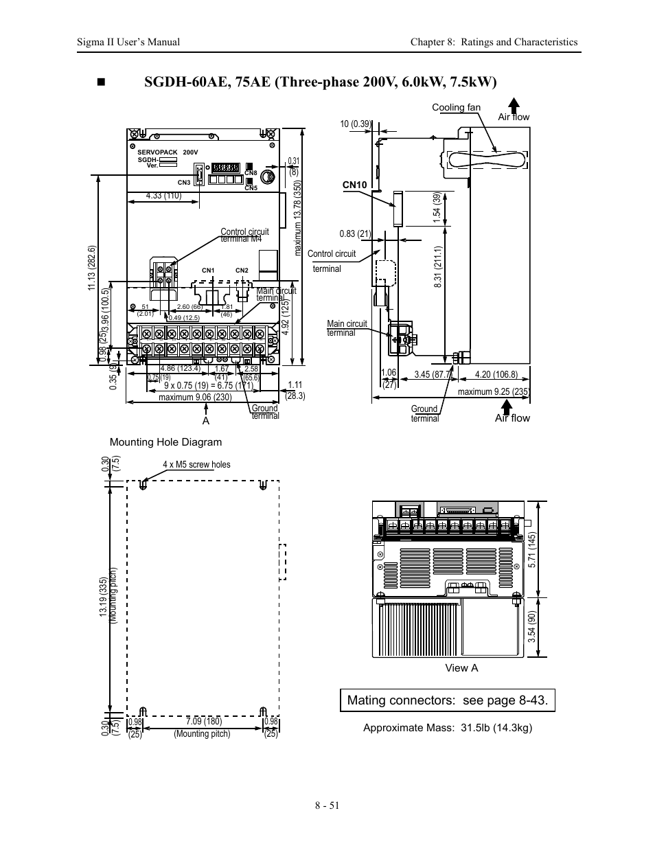 Mating connectors: see page 8-43 | Yaskawa Sigma II Series Servo System User Manual | Page 381 / 492