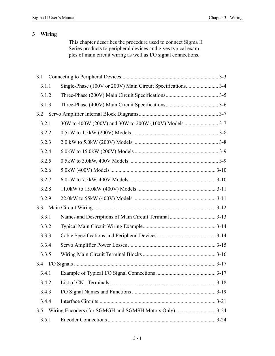 3 wiring, Wiring - 1 | Yaskawa Sigma II Series Servo System User Manual | Page 39 / 492