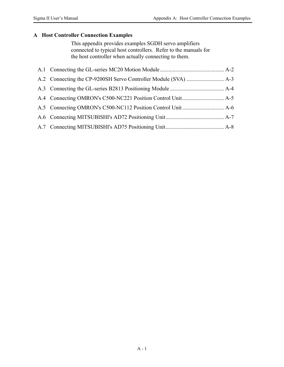 A host controller connection examples | Yaskawa Sigma II Series Servo System User Manual | Page 433 / 492