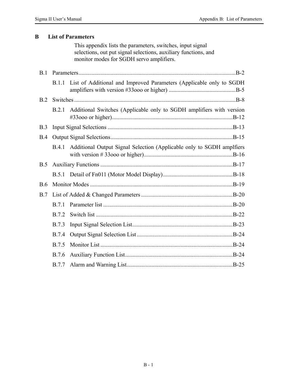B list of parameters | Yaskawa Sigma II Series Servo System User Manual | Page 441 / 492