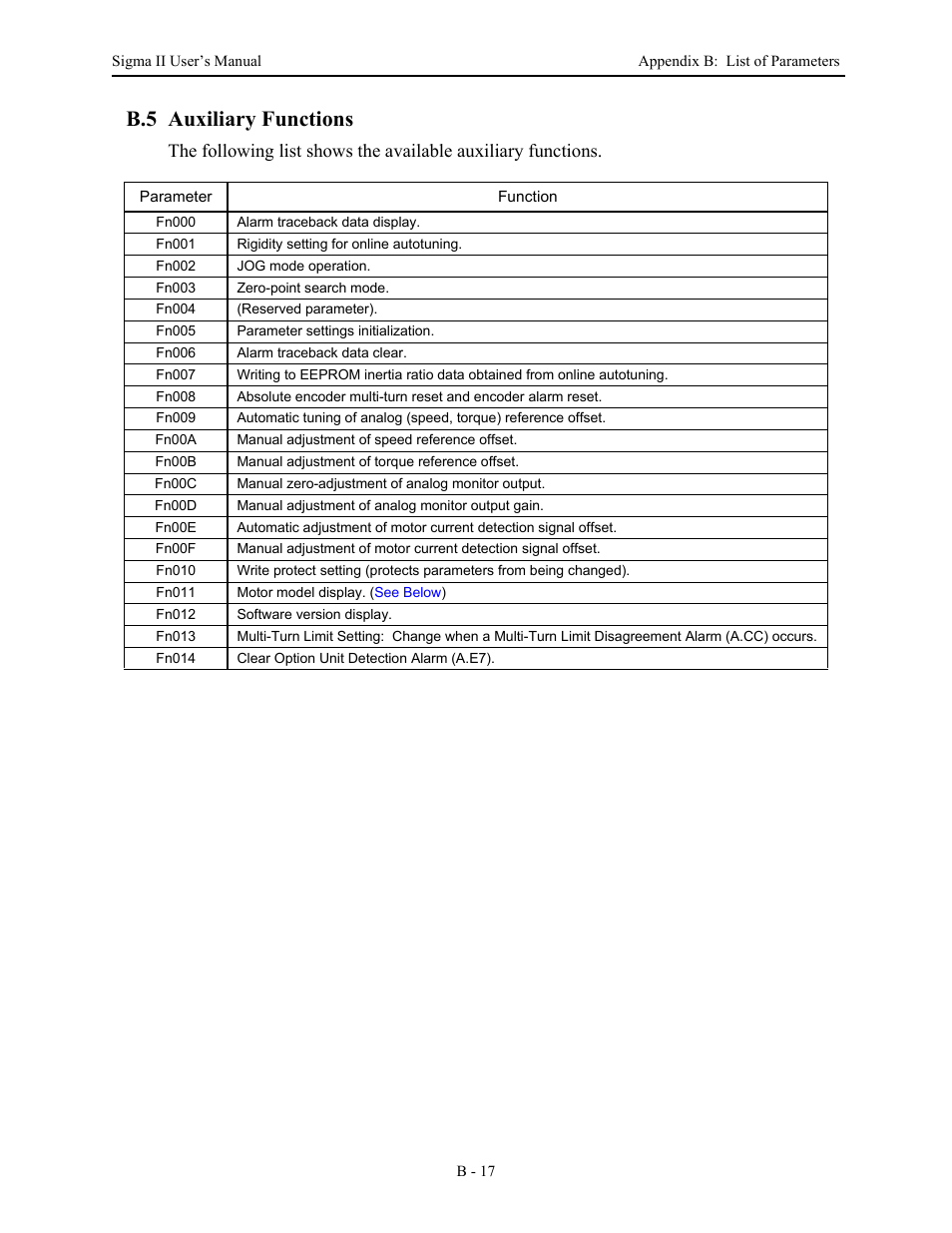 B.5 auxiliary functions | Yaskawa Sigma II Series Servo System User Manual | Page 457 / 492